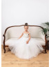 Ivory Lace Tulle V Back Flower Girl Dress With Removable Train